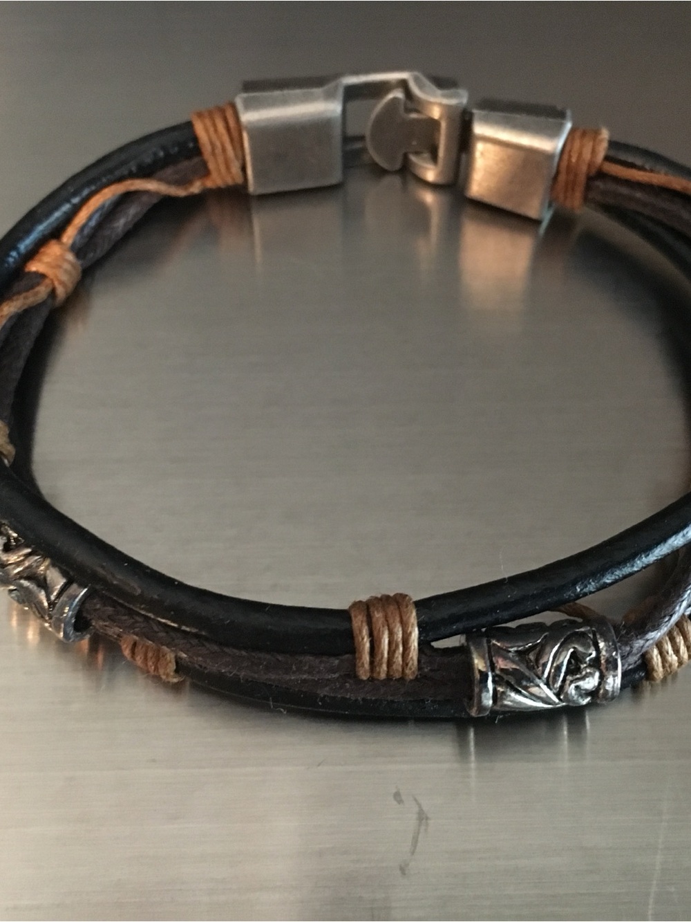 Men's Multi-Strand Brown & Black Leather Bracelet - Minimal Metal Accents
